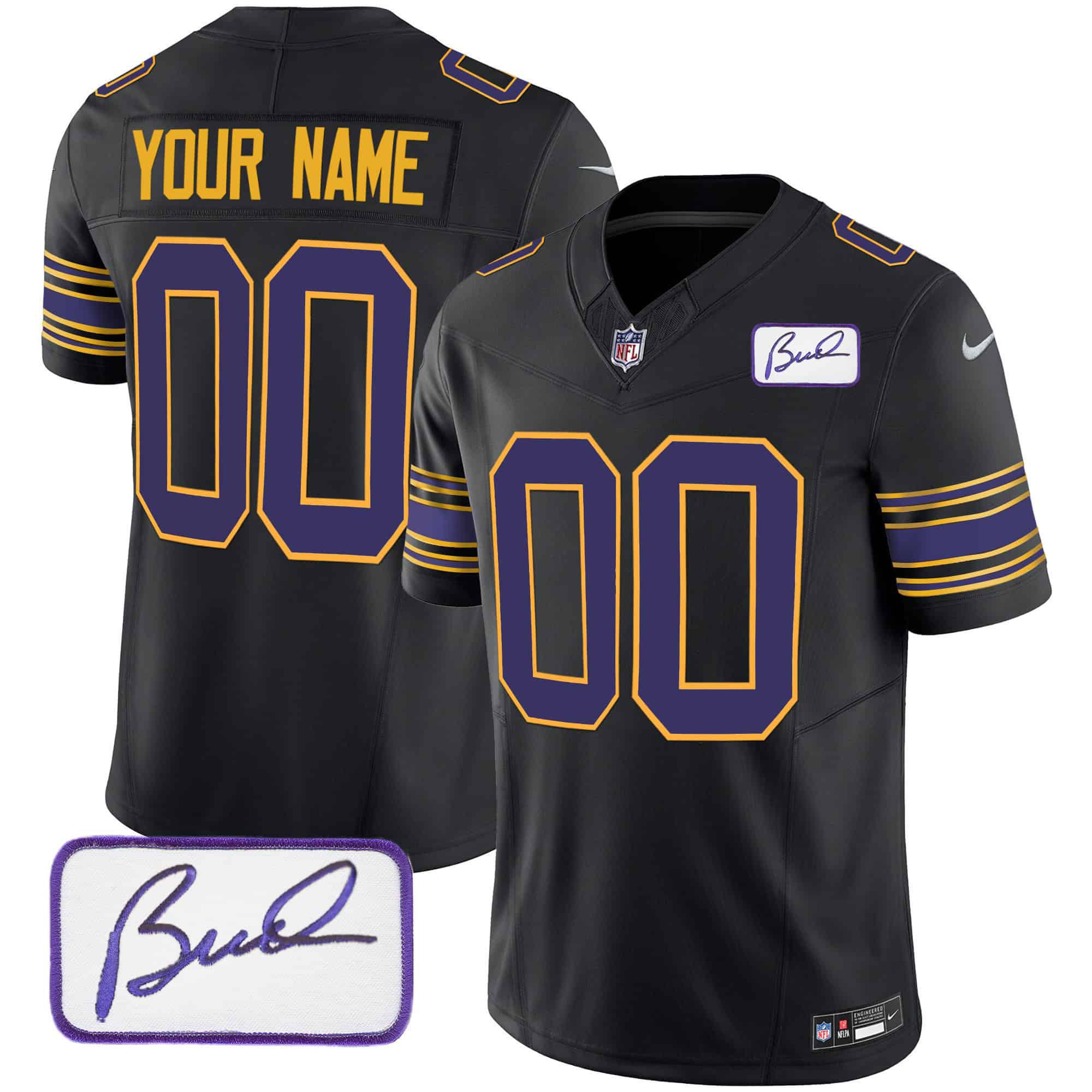 Men Minnesota Vikings Black 2024 Nike Bud Grant Patch Classic Limited Custom NFL Jersey->customized nfl jersey->Custom Jersey
